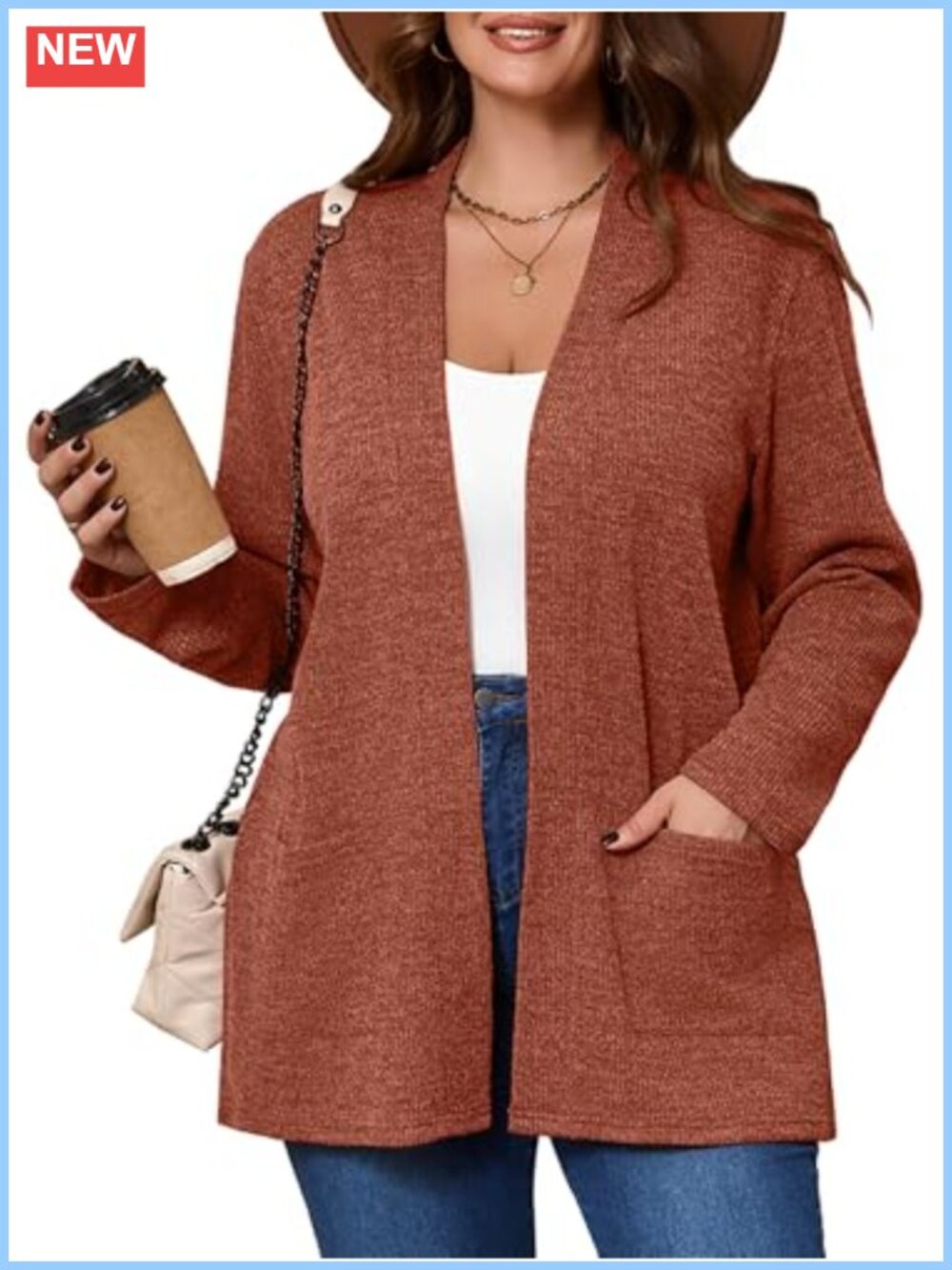 Plus Size Lightweight Open Front Cardigan Long Sleeve Sweater Shrug